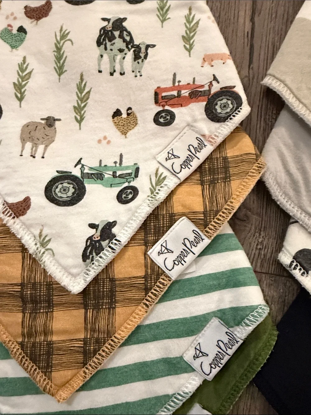 Copper pearlOrganic Cotton Baby Bandana Bibs Pack - Green, Yellow, Black & Cream